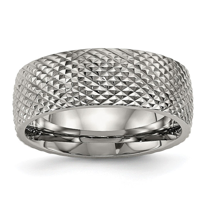 High-quality Chiseled Titanium 8mm Band - Stylish Polished & Textured Finish-1