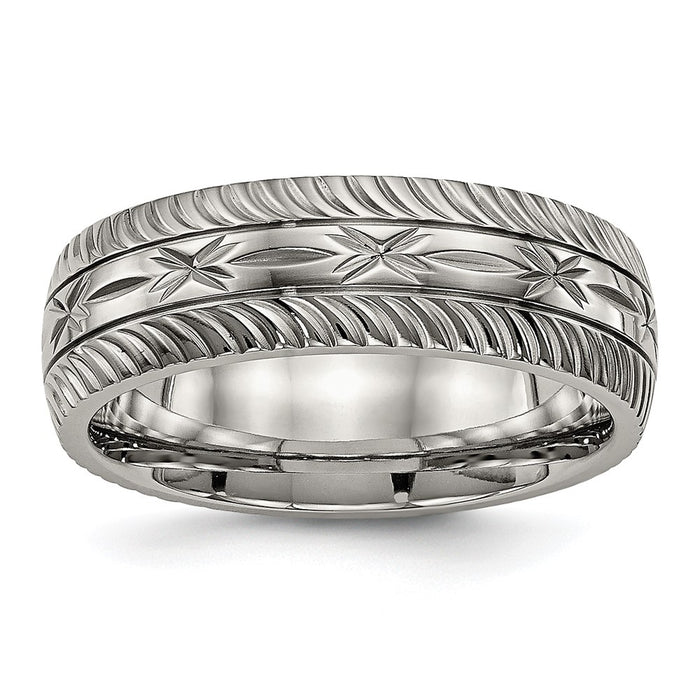 Buy Stylish 7mm Chiseled Titanium Band - Polished Diamond-Cut Luxury Design-1