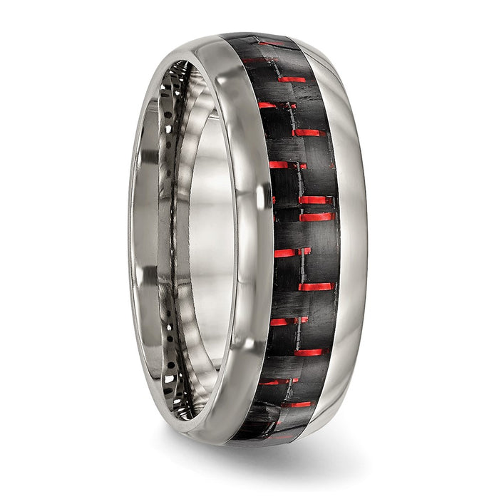 Buy Stylish 8mm Chiseled Titanium Band with Black & Red Carbon Fiber Inlay-4