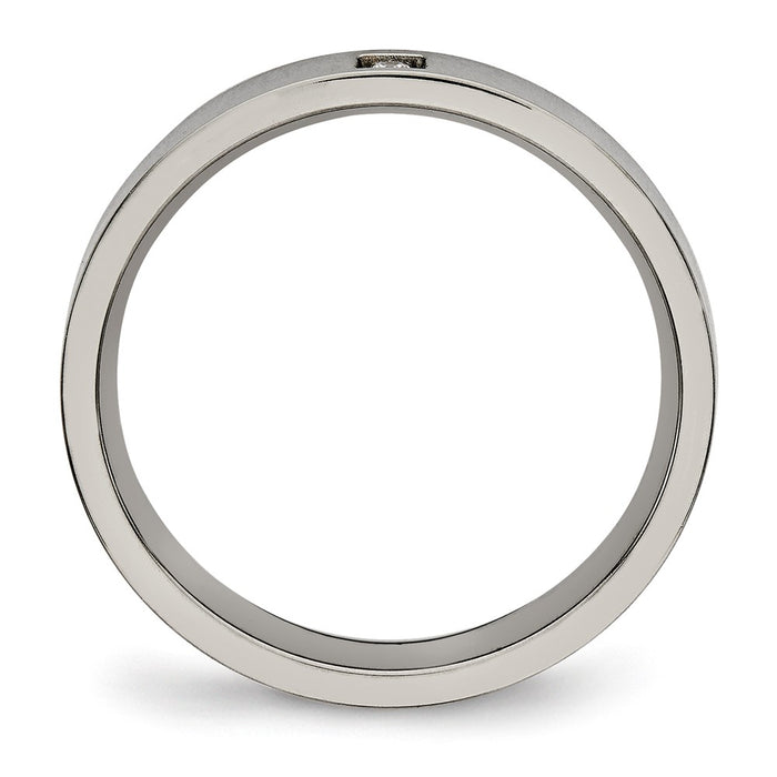 Buy Stylish Chisel Titanium Polished 4mm Flat Comfort Fit Band with CZ Accents-2