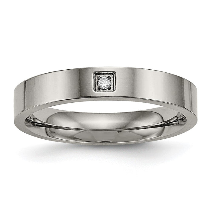 Buy Stylish Chisel Titanium Polished 4mm Flat Comfort Fit Band with CZ Accents-1
