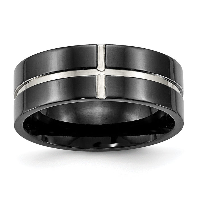 Buy 8mm Polished Black IP-Plated Titanium Band - Stylish Comfort Fit Design-1