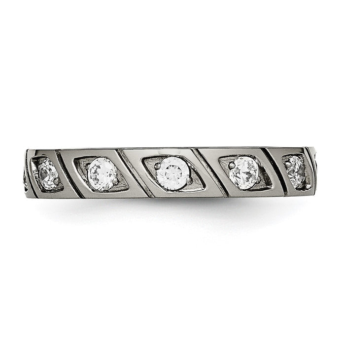 High-Quality Chisel Polished Titanium Band 4mm Grooved Design & CZ Accents-3