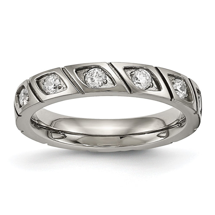 Buy Stylish Chiseled Titanium Polished Band - 4mm Grooved Design & CZ Accents-1