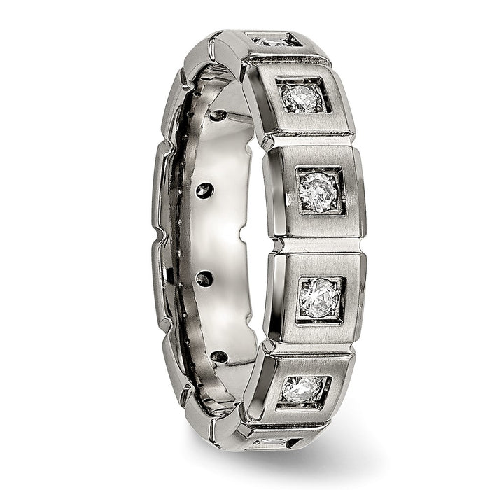 Exclusive 5mm Chiseled Titanium Band with CZ Accents - Stylish & Affordable-4