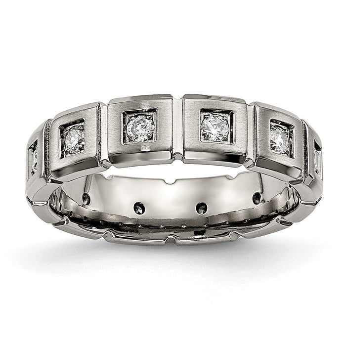 High-Quality 5mm Chiseled Titanium Band with CZ Accents | Stylish Finish-1