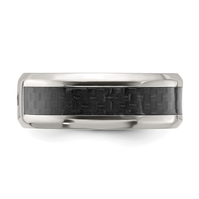 Buy Exclusive 8mm Chisel Titanium Polished Band with Black Carbon Fiber Inlay & CZ Accents - Stylish Value!-3