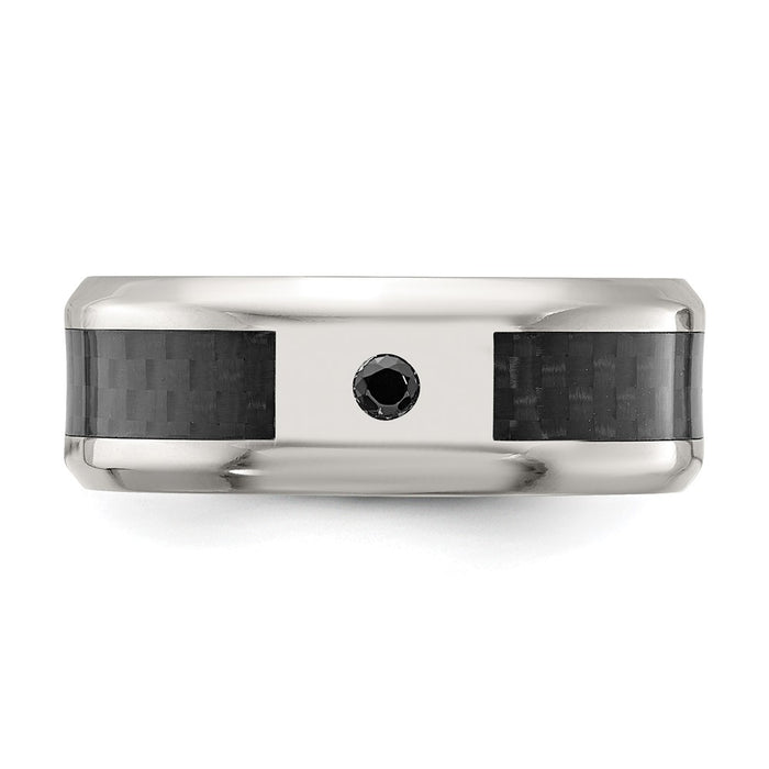 Buy Exclusive 8mm Chisel Titanium Polished Band with Black Carbon Fiber Inlay-4