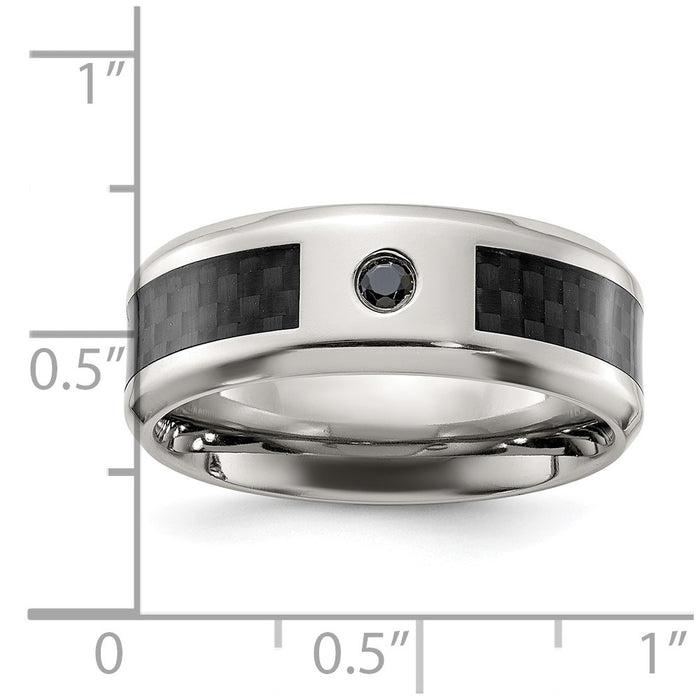 Buy Exclusive 8mm Chisel Titanium Polished Band with Black Carbon Fiber Inlay & CZ Accents - Stylish Value!-5