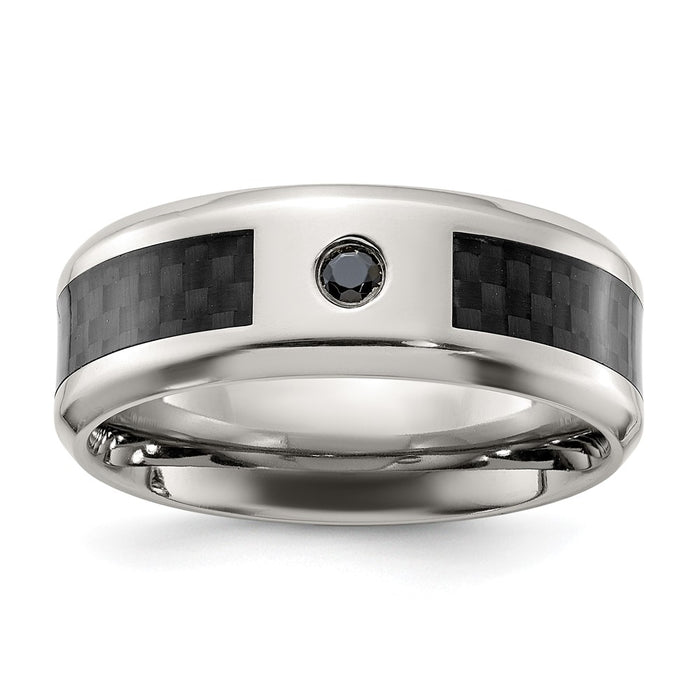 Buy Stylish 8mm Chisel Titanium Band with Black Carbon Fiber & CZ Accents-1
