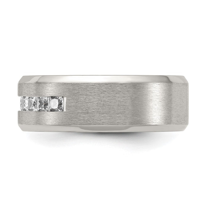Exclusive 8mm Brushed Titanium Chisel Band with CZ Accents - Stylish Value-3