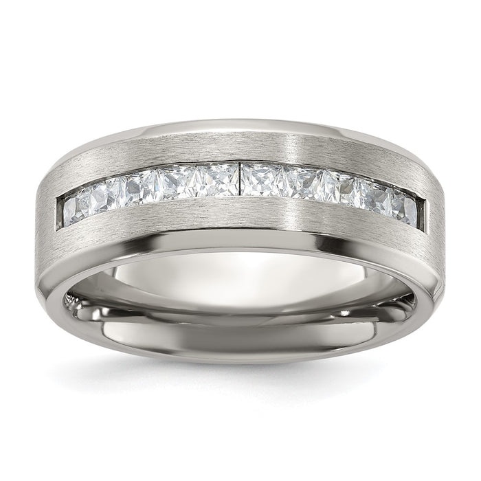 Designer Brushed & Polished 8mm Titanium Band with CZ - Affordable Luxury-1