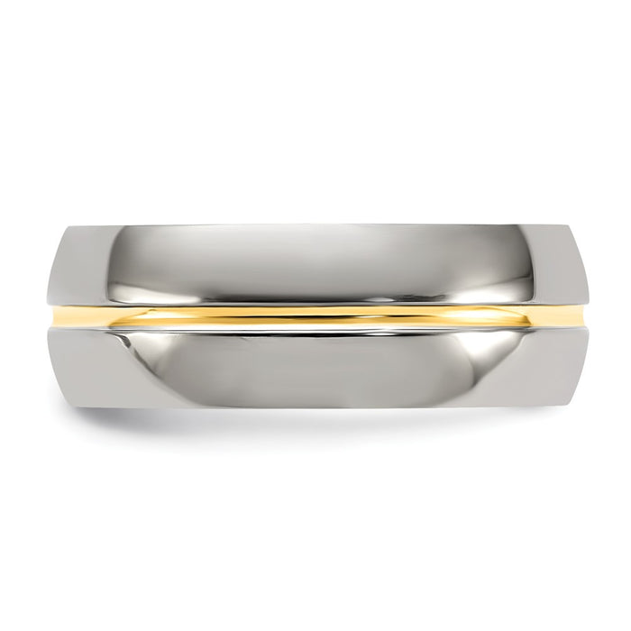 Buy Stylish 8mm Polished Grooved Band in Yellow IP-Plated Titanium-3