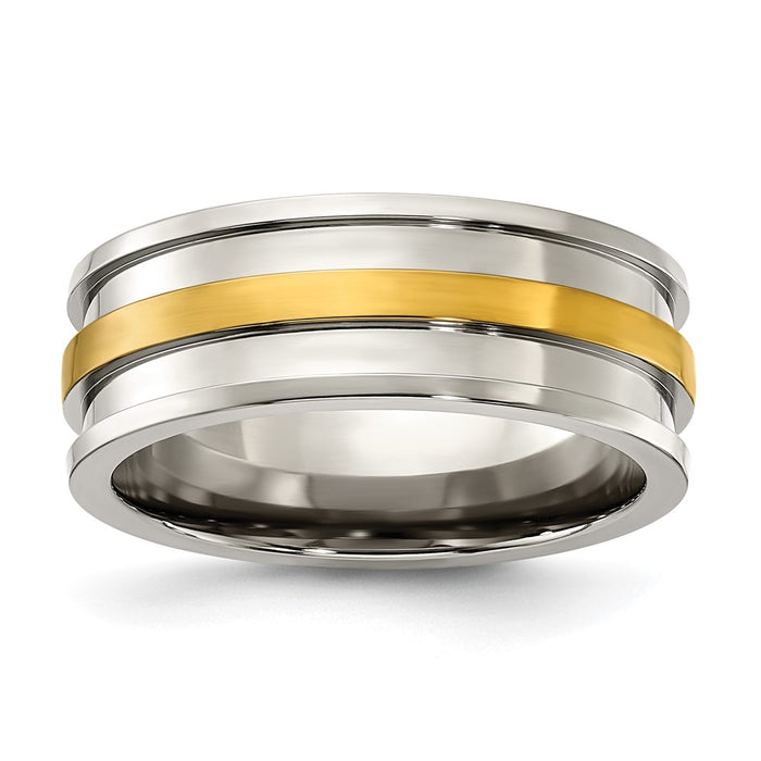 Buy Exclusive 8.00mm Chisel Titanium Band | Polished Finish & Yellow IP-Plated Center - Affordable Luxury!-1