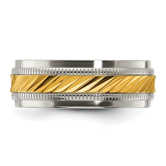 Buy Exclusive 8.00mm Chisel Titanium Band - Stylish Polished Finish, Yellow IP-Plated Center-4
