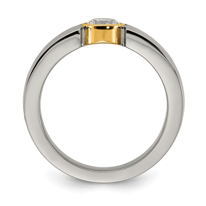 Buy High-Quality Chisel Titanium Tapered Ring, Stylish Yellow IP-Plated with CZ Accents-2