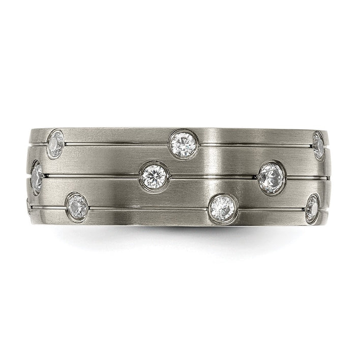 Buy Exclusive 8.00mm CZ Accent Brushed Titanium Chisel Band - Stylish & Durable-3