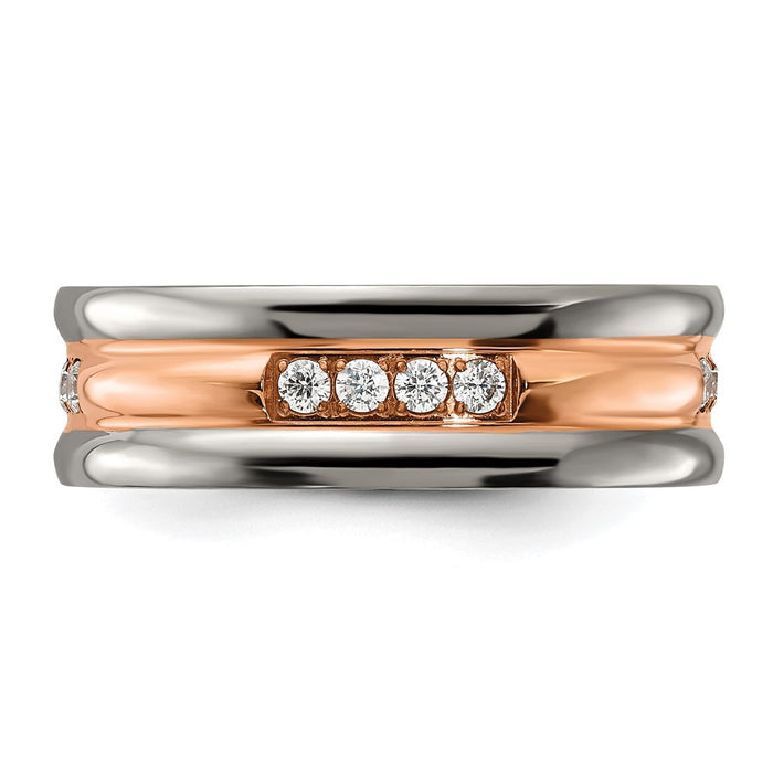 High-Quality Chisel Titanium Rose IP-Plated Band, 7mm CZ Accent - Stylish Value!-3