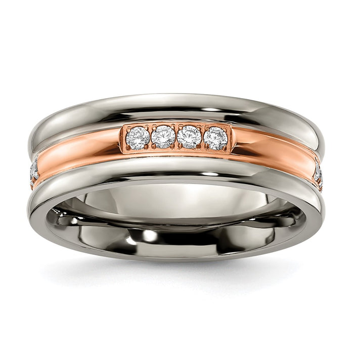 High-Quality Chisel Titanium Rose IP-Plated Band, 7mm CZ Accent, Stylish Value-1