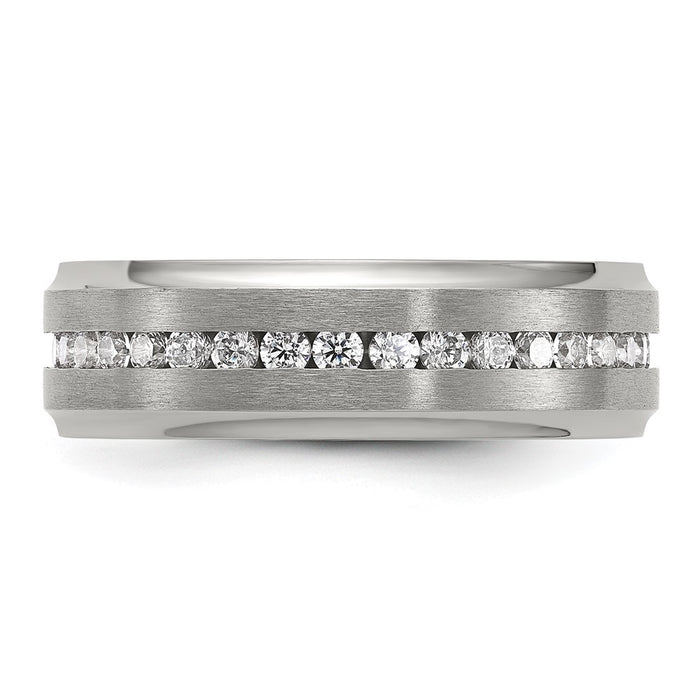 Buy Exclusive 7mm CZ Accent Chiseled Titanium Ring - Stylish & Affordable!-3