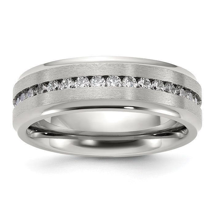 Buy Stylish 7mm CZ Accented Polished Titanium Chisel Band - Luxury Look-1