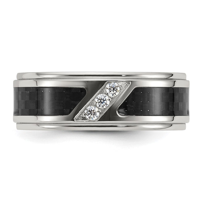Buy Stylish 8mm Chisel Titanium Band with Black Carbon Fiber & CZ Accents-4