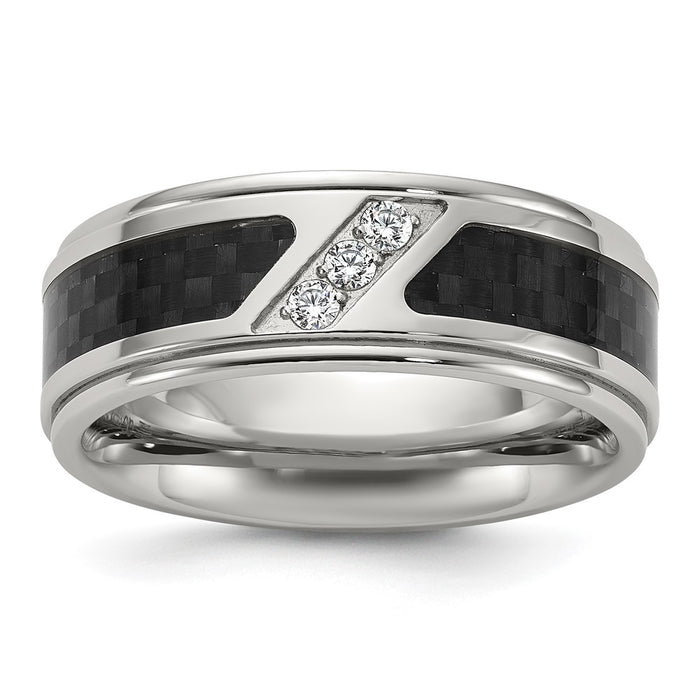 High-Quality Chisel Titanium 8mm Band with Black Carbon Fiber & CZ Accents-1