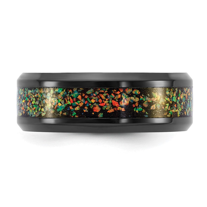 High-Quality 8mm Titanium Band with Opal Inlay & Polished Black IP-Plating-3