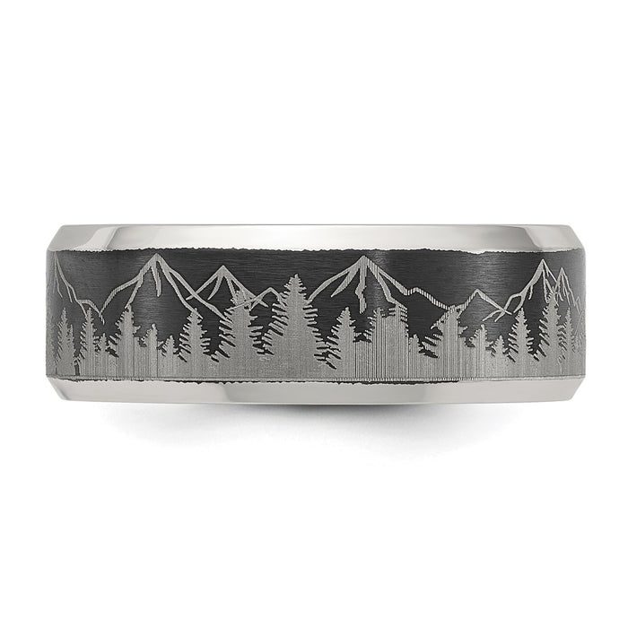 Exclusive 8mm Chisel Titanium Band with Laser-Engraved Mountain Design-3