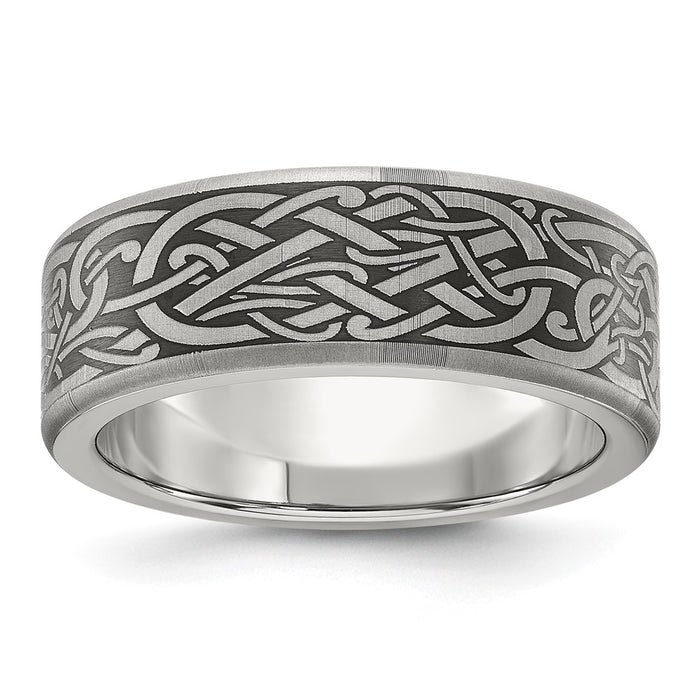 Buy Stylish Brushed Titanium 8mm Band with Chiseled Laser Design-1