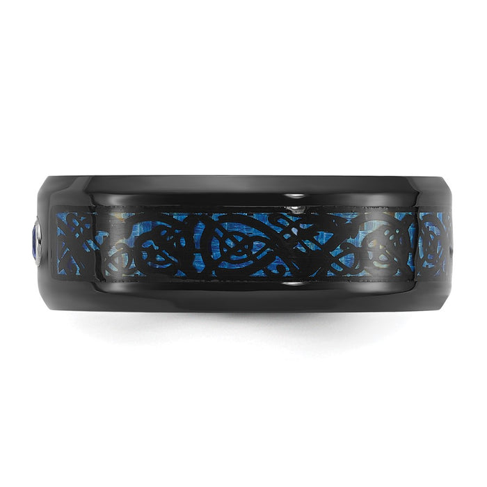 Exclusive 8mm Chisel Titanium Band - Stylish Black & Blue Finish with CZ Inlay-3