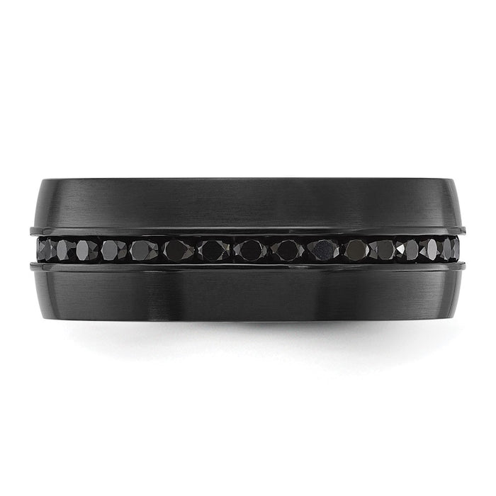 Buy Stylish 8mm Chisel Titanium Band - Brushed Black IP Finish, CZ Accents-3