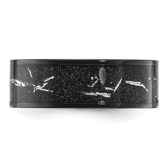 Buy Exclusive 8mm Chisel Titanium Band - Polished Black IP-Plating, Stylish Inlay-3