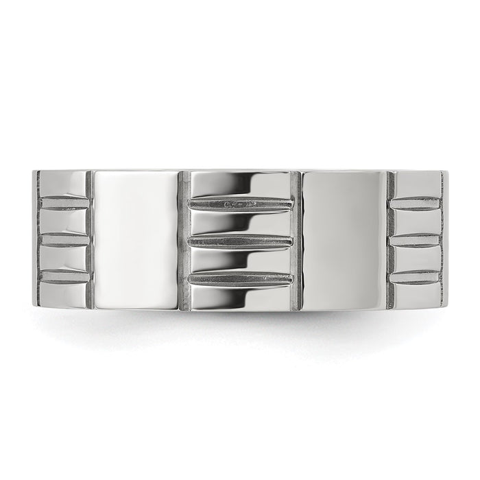 Buy Stylish Chiseled Titanium 8mm Band - Brushed & Polished Grooved Finish-3