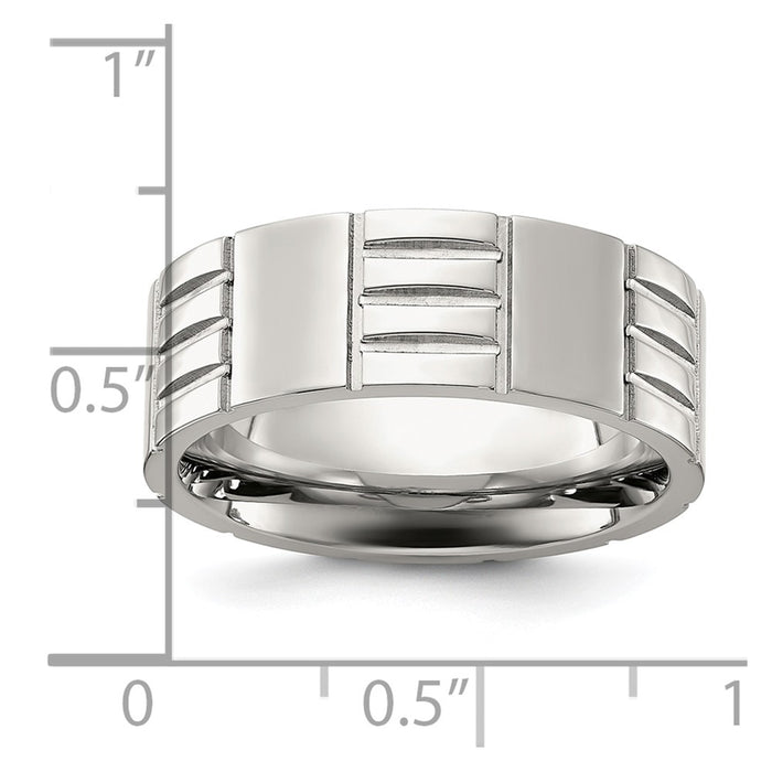 Buy Stylish Chiseled Titanium 8mm Band - Brushed & Polished Finish-4