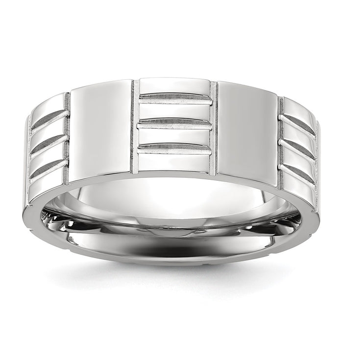 High-Quality 8mm Chiseled Titanium Band - Stylish Brushed & Polished Finish-1