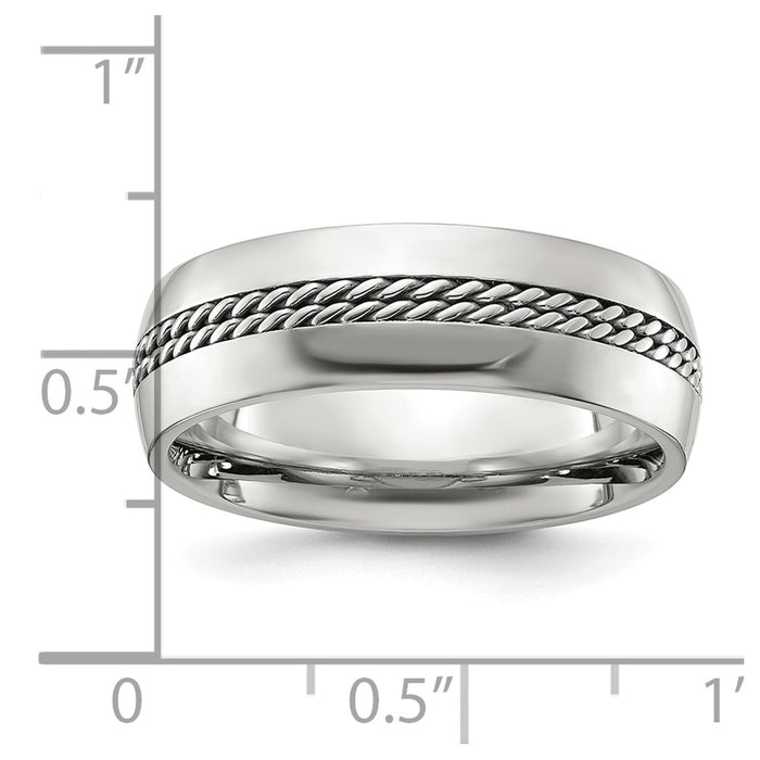 High-Quality 7mm Polished Titanium Chisel Band with Curb Chain Inlay - Stylish Value-4