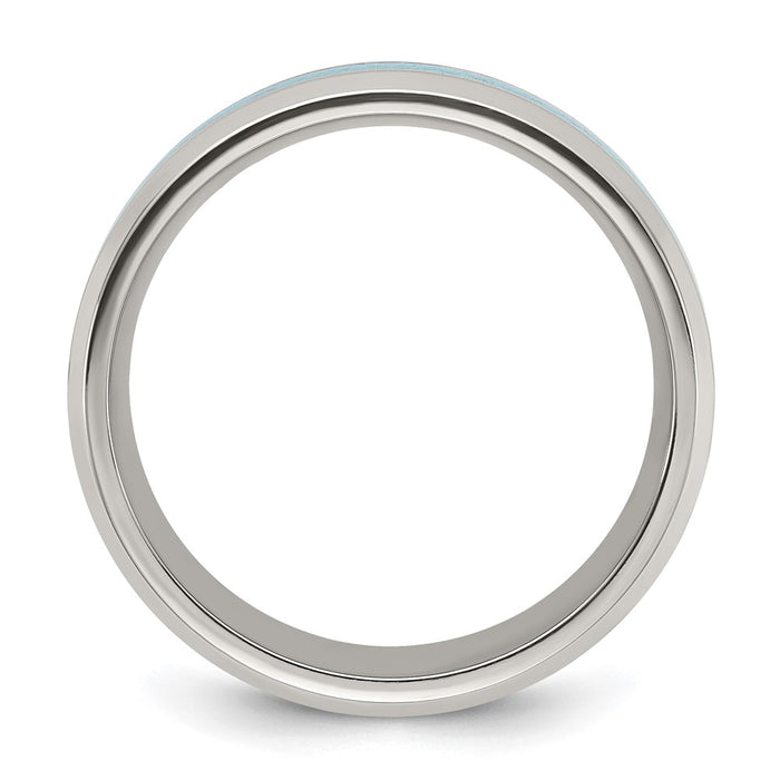 Exclusive 8mm Polished Titanium Chisel Band with Turquoise Inlay - Stylish Design-2