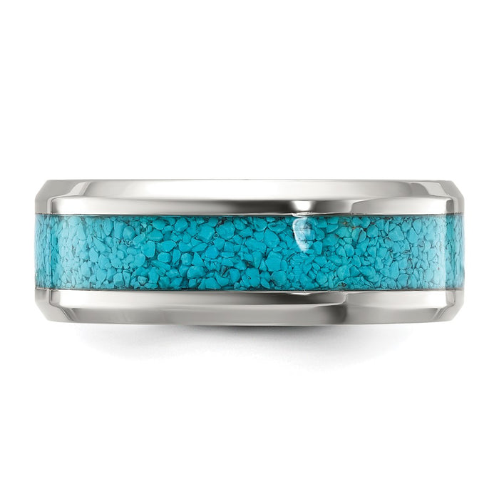 Buy Stylish 8mm Polished Titanium Chisel Band with Turquoise Inlay - Luxury Design-3
