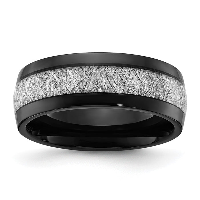 Buy Stylish 8mm Chisel Titanium Band with Black IP Coating & Meteorite Inlay-1