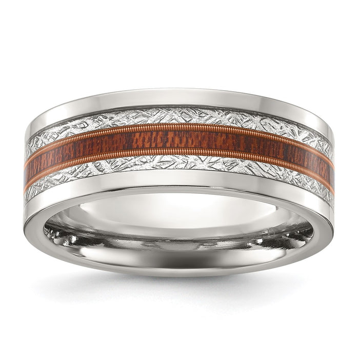 Buy Stylish 8mm Chiseled Titanium Band with Wood & Meteorite Inlay - Luxury Finish-1