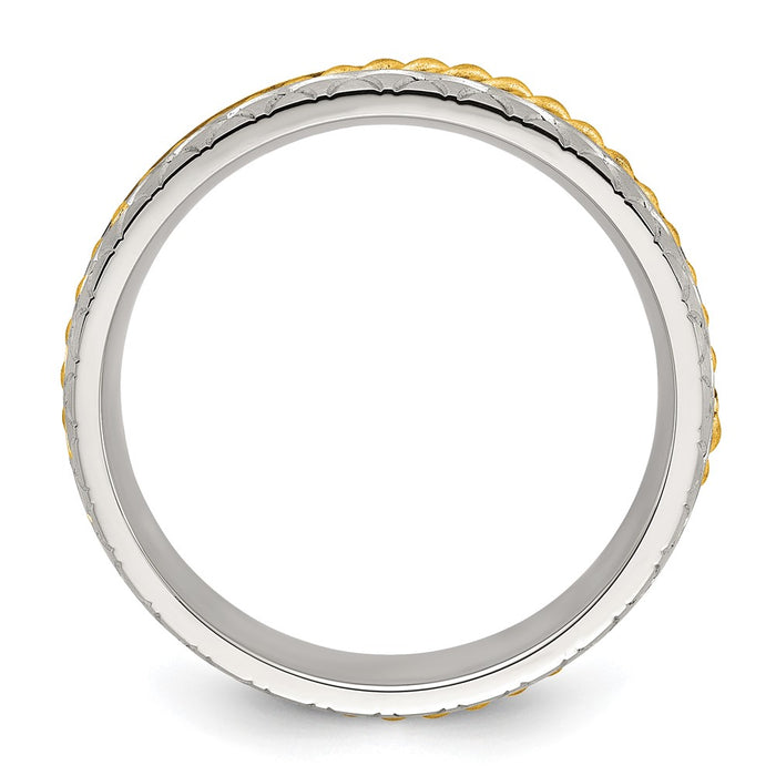 High-Quality Chiseled Titanium 6mm Band with Stylish Yellow IP-Plated Center-2
