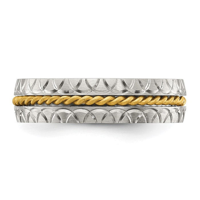 Buy Stylish 6mm Chiseled Titanium Band with Yellow IP-Plated Center - Affordable!-3