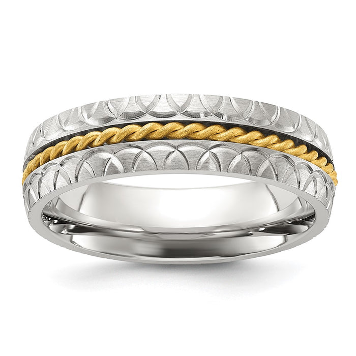 Exclusive Chiseled Titanium 6mm Band with Yellow IP-Plated Center - Stylish Value-1