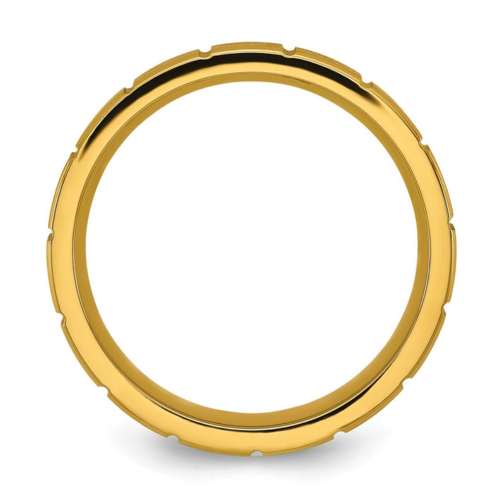 Buy Stylish 6mm Grooved Band in Polished Yellow IP-Plated Titanium-2