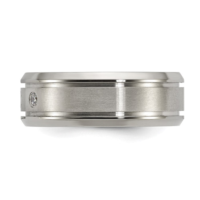 High-Quality Polished Titanium Chisel Band 8mm Cubic Zirconia Accents - Stylish Value-3