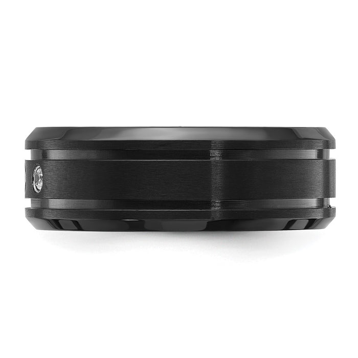 Buy Stylish 8mm Chisel Black IP-Plated Titanium Band with CZ Accents-3