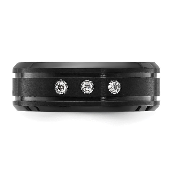 Buy Stylish 8mm Chisel Polished Black IP-Plated Titanium Band with CZ Accents-4