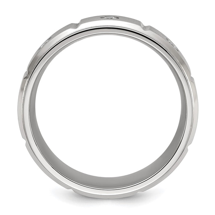 Buy Stylish 8mm Chiseled Titanium Band with CZ - Brushed & Polished Finish-2