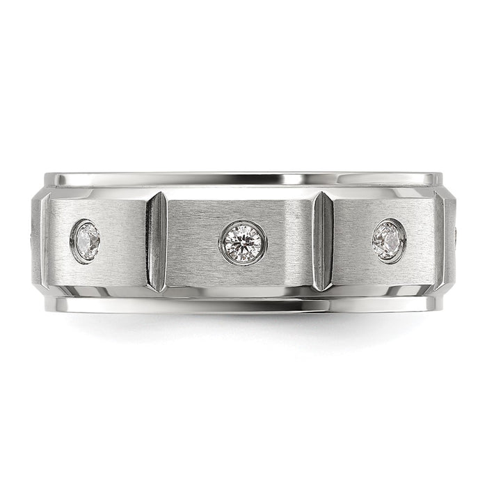 High-Quality 8mm Chiseled Titanium Band with CZ - Stylish & Durable Finish-3